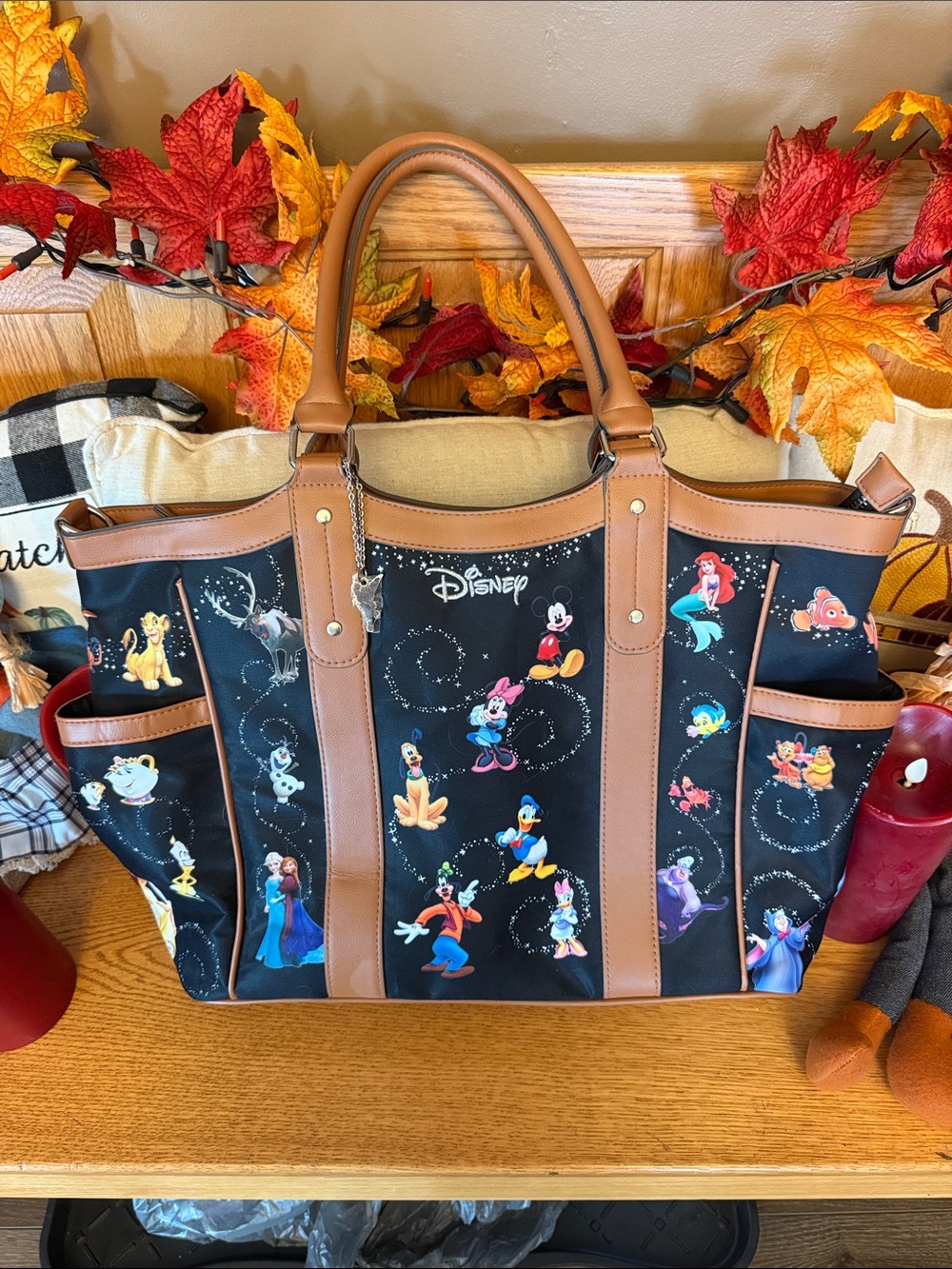 Bradford Exchange Disney Black Tote with Brown Trim and Character Print